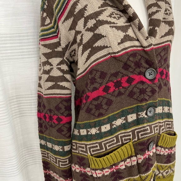 Eddie Bauer Green Aztec Print Button Front Cardigan Size Small - Picture 3 of 8